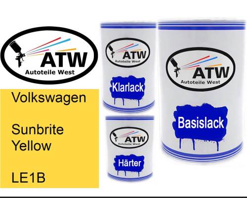 Volkswagen, Sunbrite Yellow, LE1B: 500ml Lackdose + 500ml Klarlack + 250ml Härter - Set, von ATW Autoteile West.